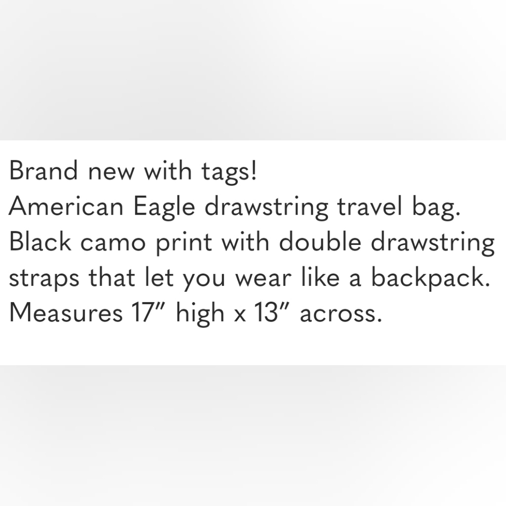NWT American Eagle Camo String Backpack Black Blue - Picture 5 of 5